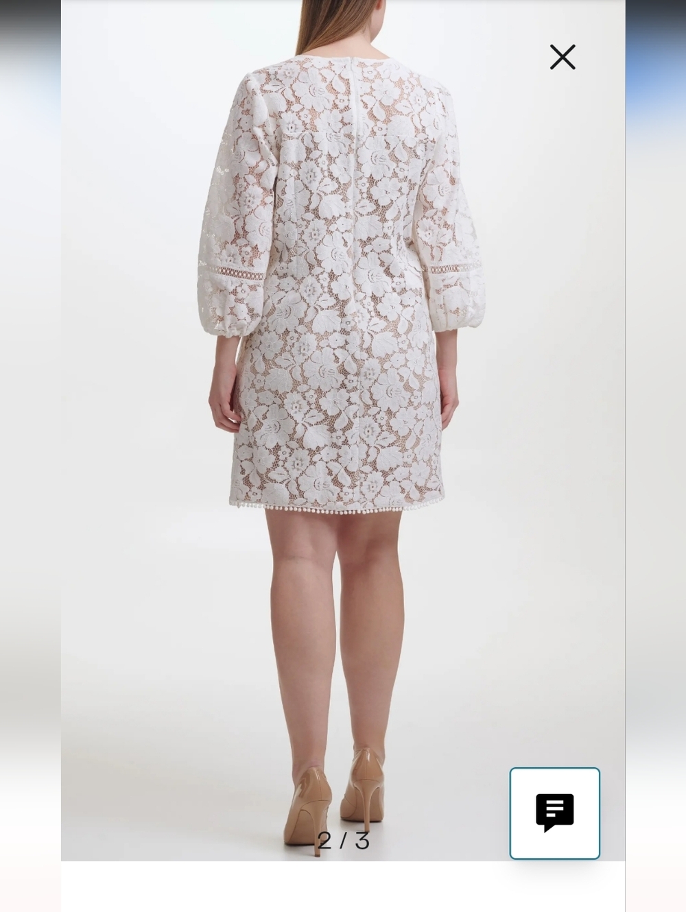 Vince Camuto White Floral Lace Long Sleeve Shift Dress - Picture 8 of 15